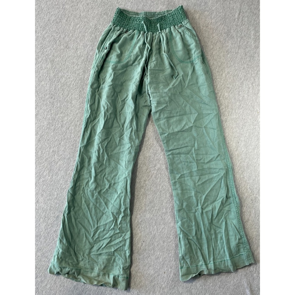 Bongo Pants Womens XL Sage Green Linen Pleated Wide Leg High Waist Drawstring